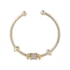 French Elegant Shiny Cz Stone Brass Gold Bangles for Women Ladies Geometric Cross Adjustable Open Charm Bracelet Party Jewelry Q0717