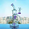 10 inch Double smoking hookah Recycler Dab Rig Propeller Percolater Blue Green Glass with 14mm Bowl winnowing machine
