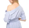 Kobiety Blue Striped Sukienka Off Ramię Pół Rękaw Pas Letni Sexy Party Mini Dresses Plus Size Vestido Beach Dress 210409