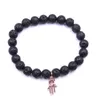 Pärlsträngar riktiga naturliga sten svarta lava pärlor armband män kubik zirkonia hamsa handhänge charm energi yoga mala armband för wome