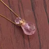 Natural Pink Amethysts Quartz Tiger Eye Stone Perfume Bottle Pendant Necklace Gold Crystal Essential Oil Diffuser Vial Jewelry