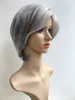 Mode courte argent gris Afro perruque droite synthétique BOB perruques cheveux naturels pour les femmes âgées aucune coiffure en dentelle en Stockfactory direct