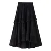Black Beige Fashion Korean Ruffle Midi Long A-line Skirt Women Casual Spring Summer High Waist Irregular All-match Skirts Female 210629