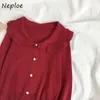 Neploe Sweet Chic Pearl Button Slim Fit Cardigan New Solid Color Coat Women Autumn Winter Long Sleeve Sweaters 1G566 210423
