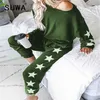 Fashion Star gespleißt Damen Kleidung O-Ausschnitt Langarm Pullover und Turnhose 2-teiliges Set lässige Mode Trainingsanzug Outfit Y0625