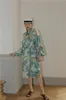 Fall Hand Painted Plus Size Long Shirt Dress Women Floral Loose Button Up Collar Batwing Sleeve Fashion 210427