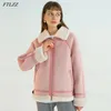 Fitaylor Winter Women Loose Faux Lamb Wool Coat Moto Biker Cool Style Jacket Thick Warm Fur Turndown Collar Overcoat 210430