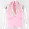 Tops d'été Fashion Fashion Sexy en V sexy Open Back Pink Slim Halter Sans mante