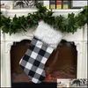 クリスマスの飾りお祝いパーティー用品ホームガーデンバッファローチェック柄ストッキングフェイク毛皮カフ暖炉のぶら下がっているギフトバッグ家族の休日x