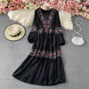 Nomikuma Spring Seaside Holiday Long Dresses Korean Floral Embroidery Vestidos Puff Sleeve V-neck Slim Waist Women Dress 6F927 210427
