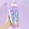 450 ml Acrylique Maigre Gobelets Couleurs Mat Double Mur Gobelet Café Boire En Plastique Sippy Tasse Avec Couvercle Mignon Licorne Tasse De Noël gif