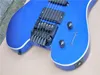 Chitarra elettrica a 24 tasti senza testa blu metallizzata con Floyd Rose, tastiera in palissandro, pickup SSH, personalizzabile