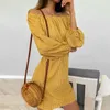 Yellow off the shoulder dress shirt women autumn plaid short elegant ladies long sleeve loose casual spring 210427