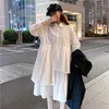 Koreanische Hemd Kleid Vintage Frühling Herbst Langarm Schwarz Weiß Streetwear Lose Vestidos Casual Kleider