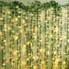 2M/ 20 LED Artificial Greenery Plants Luminous Cane Green Leaf Ivy Vine Fairy Light String Garland For Home Wedding DIY Decoration