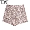 TRAF Women Chic Fashion Animal Print Side Pockets Shorts Vintage High Waist Back Zipper Female Short Pants Mujer 210415