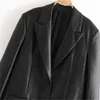 秋の女性スタイルラペル長袖バック裾、スプリットブレスト、模造レザールースカジュアルブレザー210930