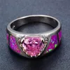 Alyans sevimli kadın pembe ateş opal taş yüzüğü eşsiz gümüş renk üçgen band vaat etmesi kadınlar için 4989816