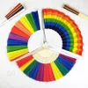 Novelty Items Rainbow Hand Held Folding Silk Fan Vintage Style Design Fans For Birthday Graduation Holiday RH1348