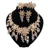 두바이 패션 보석 세트 우아한 여성 골드 컬러 꽃 목걸이 팔찌 파티 귀걸이 반지 럭셔리 jewellry