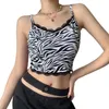 Kvinnors sommar ärmlösa grödor zebra mönster v-ringning rygglös spets camisole lady sexig smal klubbkläder kvinnors tankar camis