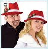 Plush Band Adult Red Christmas Party Fedora Hats HPC-0264
