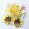 Conjunto de acessórios para o cabelo com linda estampa de orelhas faixa de cabelo para bebê e padrão de desenho animado óculos de sol moda chiffon flor infantil faixa para cabeça decoração de festa