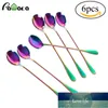 Thee scoops 6pcs / lot roestvrij staal langverpakking lepel regenboog dessert ijs roeren theelepels bestek set