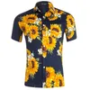 Hawaiian Mens Tournesol Print Beach Wear Chemises d'été Hommes à manches courtes boutonné Tropical Aloha Chemises avec poche 210522