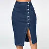 Saiets de jeans de cintura alta Botões de tamanho grande bolso saia de jeans clássica para mulheres S-5xl Fashion coreano elegante Jupe Femme XS-5xlskirts