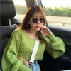 ビンテージツイストニットセーター女性正方形襟プルオーバー韓国のシックなパフスリーブトップスジャンパースウィートプルフェムミ210422