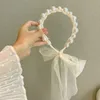 Retro Style Ribbons Headband Lace Faux Pearl Tie Bow Hair Band For Women Head Hoop Turban Headwrap Party Hair Accessories