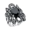 Retro Cluster Ring Antique Silver 925 Plated Black Stone Resin Crystals Hollow Flower Style Rings Jewelry for Women Low Price