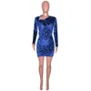 Beyprern Chic Zipped Mini Dress(Royal Blue) Womens Long Sleeve Side Slit Skinny Velvet Short Party Dress Birthday Outfits 210915