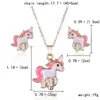 Schmucksets Luxus Designer Armband 3 teile / satz Unicorn Nette Ohrringe Halsketten Für Frauen Mädchen Tier Dekorationen Kits Geschenke Hochzeitsfeier