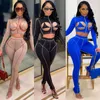 Striped Patchwork Hollow Out Zipper 2 Piece Set Women Streetwear Sexy Bikini Turtleneck Top + Bodycon Leggings Party Club Outfits 210525