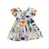 Summer Sundresses Korean Style Puff Sleeve Chiffon Dress Halter Cartoon Graffiti Dress for Teenager 12 Q0716