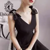 Dabuwawa Exclusive Vintage Black Party Dress Women Sexy V-Neck Bow Shoulder Sleeveless Summer A-Line Dress Ladies DO1BDR021 210520