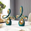 Nordic Ceramic Abstract Art Decoration Living Room Bedroom Interior Accessories Creative Green Porcelain Carving Gift 211105