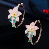Moda Çember Kristal AAA Kübik Zirkonya Çiçekler Tasarımcı Küpeler Bakır Takı Renkli CZ Daire Küpe Altın Takılar Kadınlar İçin Sevgililer Günü Parti Hediyesi