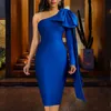 Women Dress One Shoulder Bodycon Sexy Bow Club Christmas Birthday Party Midi Celebrity Evening Date Out Robes Plus Size Vestidos 210416
