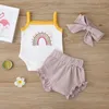 Été enfants ensembles de vêtements bébé filles jarretelle coton tenues barboteuse hauts + short avec bandeau 3 pièces/ensemble ZYY896