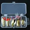 10st Fishing Metal Spoon Lure Kit Set Gold Silver Baits Flera paljetter Spinnar Lures With Box Treble Hooks YU081 2201106542631