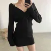 Christmas Ribbed Knit Bodycon White Party Dresses For Women Sexy V Neck Long Sleeve Short Black Winter Sweater Dress Warm 210510