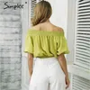 Casual Off Shoulder Solid Crop Tops Lace Up Korte Mouw Backless Blouse Shirt Femme Streetwear Elastische Zomer 210414