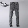 Outono designer masculino jeans design de luxo moda casual elástico fino-ajuste calças de alta qualidade famosa marca zíper magro pan265n