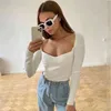 V neck knitted pullovers women long sleeve slim vintage autumn winter basic tops casual ribbed sweater female jumper 210427