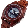 Relógios de madeira full Wood Watch Mens Digital Poiner Dune Display Relógios Relógio de quartzo de madeira vermelho com tira manual de ajuste de homem Presente de aniversário masculino