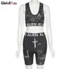 Weird Puss Casual Tracksuit Women KL Alien Letter Sporty Wide Waistband Bra Padded Tank Toppar + Biker Shorts Stretch Matching Sets x0428