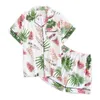夏のショーツパジャマの女性Pajamasセット100％ガーゼ綿の日本の新鮮な漫画のシンプルな半袖ショートパンツ寝室の女性210831